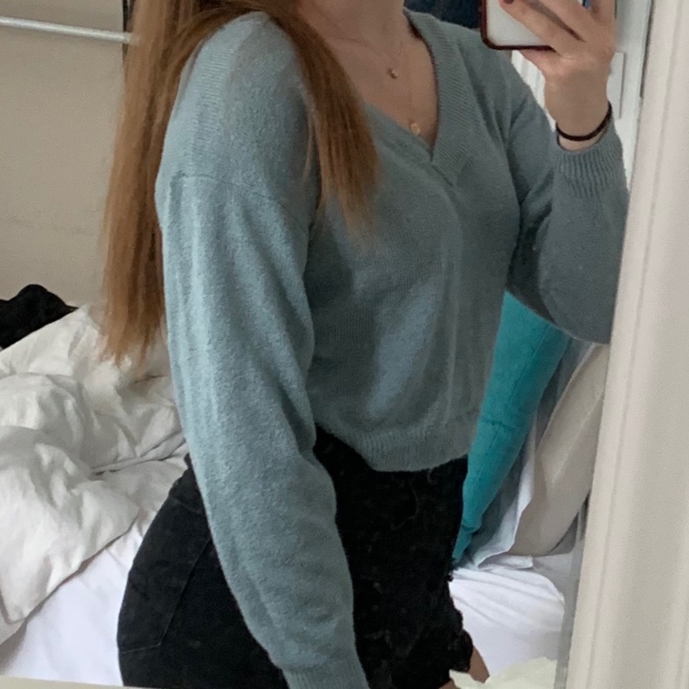 Garage Cropped Turquoise Sweater